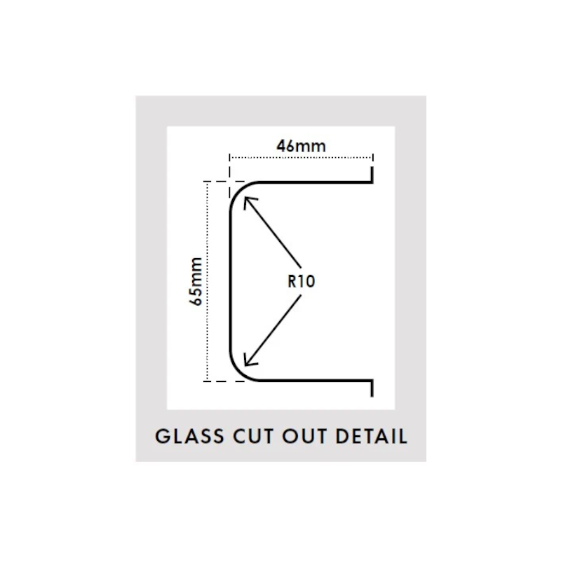 Purity Shower 10mm Clear TGH Glass HINGE Cutout