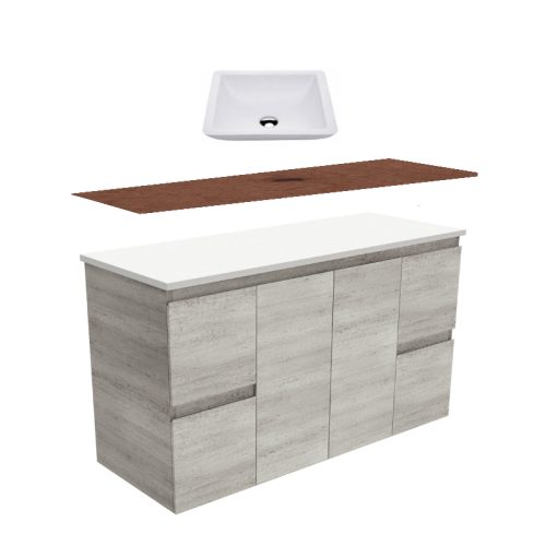 Fienza Edge Industrial Wall Hung Vanity With Hardwood Top & Above Counter Basin