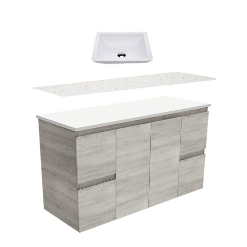 Fienza Edge Industrial Wall Hung Vanity With Solid Surface Top & Above Counter Basin