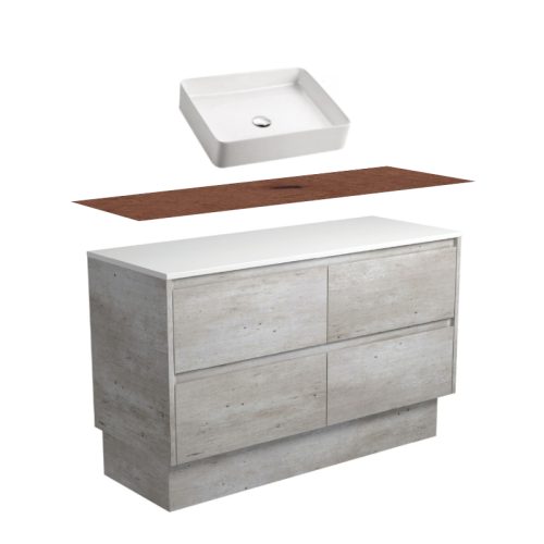 Fienza Amato Industrial Kickboard Vanity With Hardwood Top & Above Counter Basin