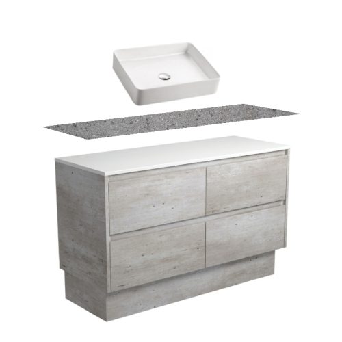 Fienza Amato Industrial Kickboard Vanity With Solid Surface Top & Above Counter Basin