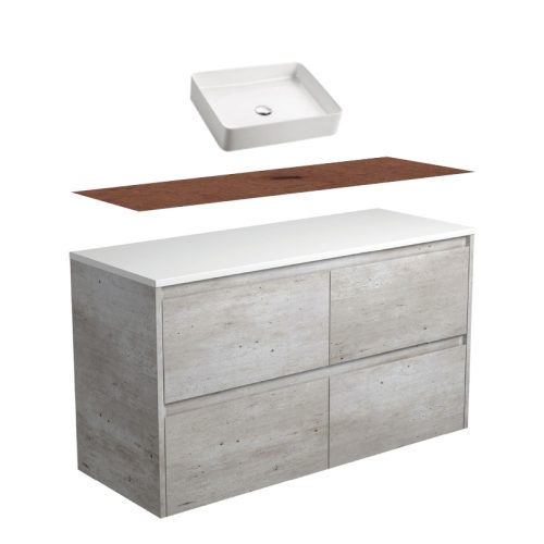 Fienza Amato Industrial Wall Hung Vanity With Hardwood Top & Above Counter Basin