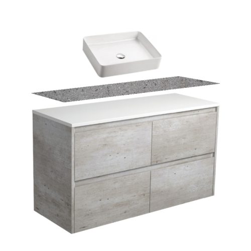 Fienza Amato Industrial Wall Hung Vanity With Solid Surface Top & Above Counter Basin
