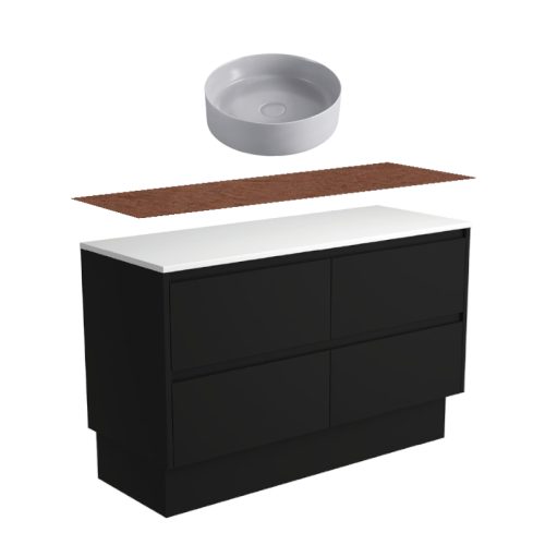 Fienza Amato Satin Black Kickboard Vanity With Hardwood Top & Above Counter Basin