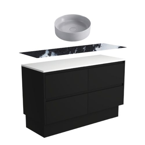 Fienza Amato Satin Black Kickboard Vanity With Stone Top & Above Counter Basin