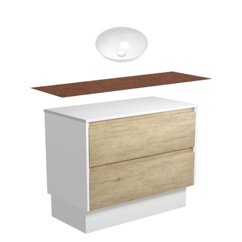 Fienza Amato Satin Oak With Satin White Panels On Kickboard Vanity With Hardwood Top & Above Counter Basin