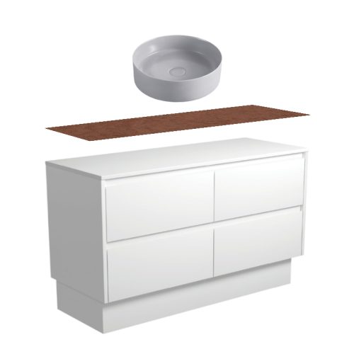 Fienza Amato Satin White Kickboard Vanity With Hardwood Top & Above Counter Basin