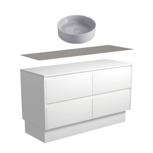 Fienza Amato Satin White Kickboard Vanity With Stone Top & Above Counter Basin