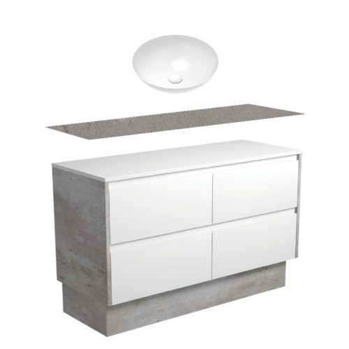 Fienza Amato Satin White With Industrial Panels Kickboard Vanity With Stone Top & Above Counter Basin