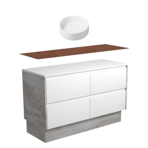 Fienza Amato Satin White With Industrial Panels Kickboard Vanity With Hardwood Top & Above Counter Basin