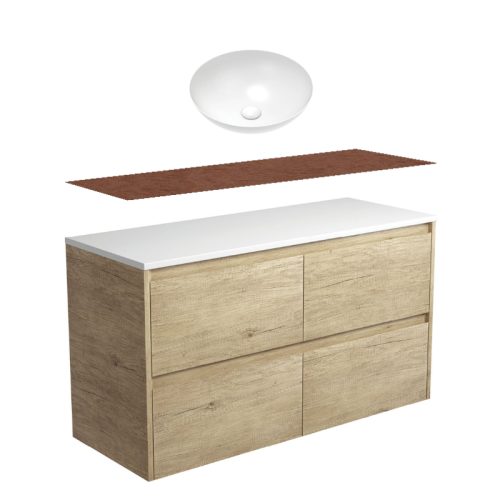 Fienza Amato Scandi Oak Wall Hung Vanity With Hardwood Top & Above Counter Basin