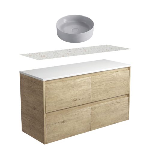 Fienza Amato Scandi Oak Wall Hung Vanity With Solid Surface Top & Above Counter Basin
