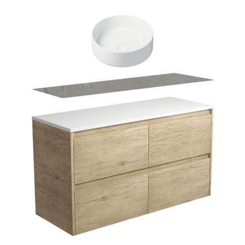 Fienza Amato Scandi Oak Wall Hung Vanity With Stone Top & Above Counter Basin