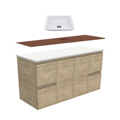 Fienza Edge Scandi Oak Wall Hung Vanity With Hardwood Top & Above Counter Basin
