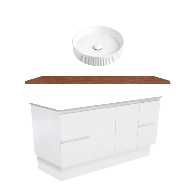 Fienza Fingerpull Gloss White Kickboard Vanity With Hardwood Top & Above Counter Basin