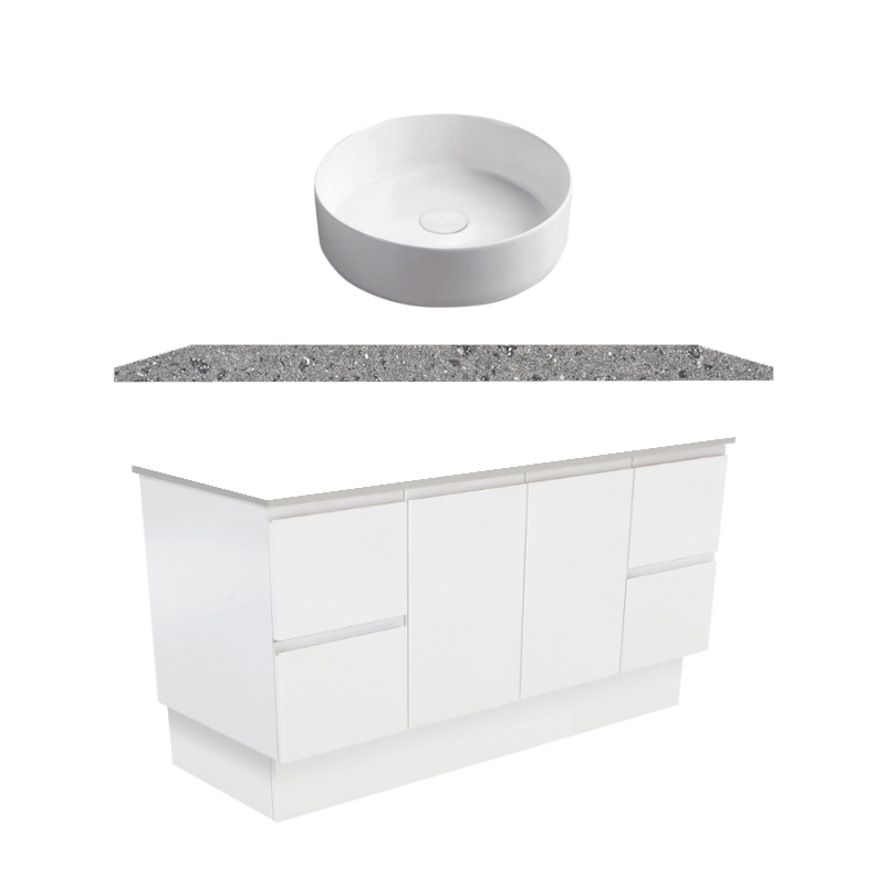 Fienza Fingerpull Gloss White Kickboard Vanity With Solid Top & Above Counter Basin