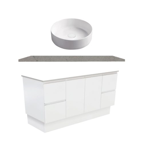 Fienza Fingerpull Gloss White On Kickboard Vanity With Stone Top & Above Counter Basin