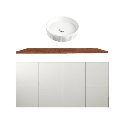 Fienza Fingerpull Gloss White Wall Hung Vanity With Hardwood Top & Above Counter Basin