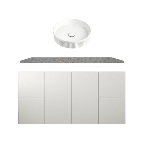 Fienza Fingerpull Gloss White Wall Hung Vanity With Solid Surface Top & Above Counter Basin