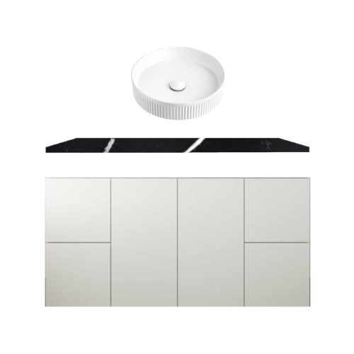 Fienza Fingerpull Gloss White Wall Hung Vanity With Stone Top & Above Counter Basin