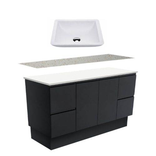 Fienza Fingerpull Satin Black Kickboard Vanity With Solid Surface Top & Above Counter Basin