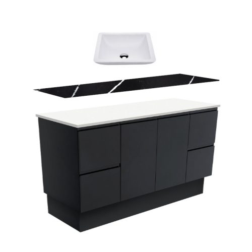 Fienza Fingerpull Satin Black Kickboard Vanity With Stone Top & Above Counter Basin