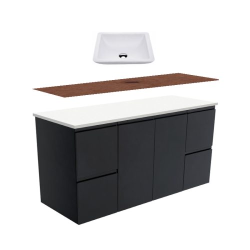 Fienza Fingerpull Satin Black Wall Hung Vanity With Hardwood Top & Above Counter Basin