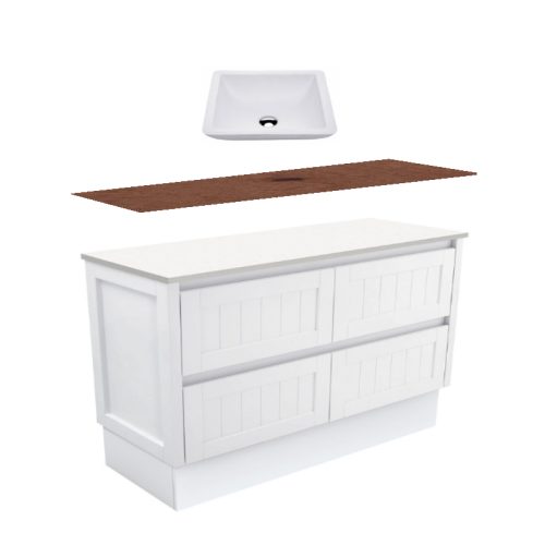 Fienza Hampton Modern Vintage Kickboard Vanity With Hardwood Top & Above Counter Basin