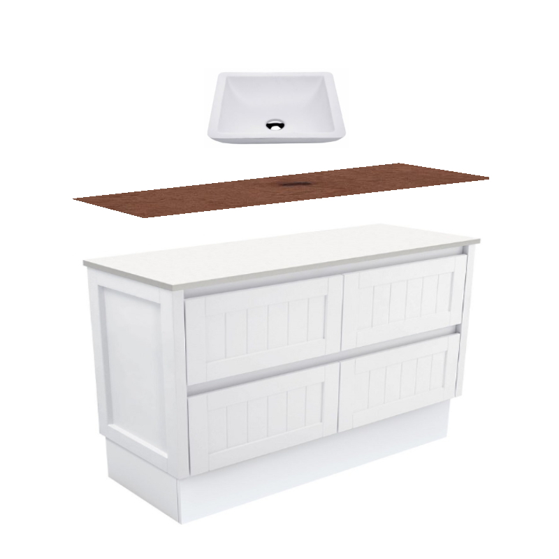 Fienza Hampton Modern Vintage Kickboard Vanity With Hardwood Top & Above Counter Basin