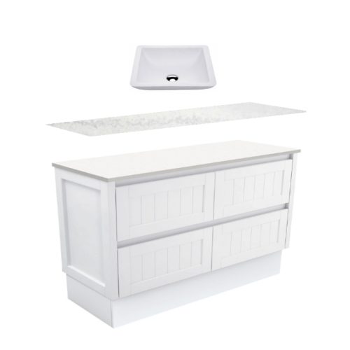 Fienza Hampton Modern Vintage Kickboard Vanity With Solid Surface Top & Above Counter Basin