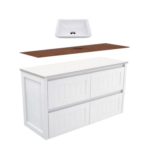 Fienza Hampton Modern Vintage Wall Hung Vanity With Hardwood Top & Above Counter Basin