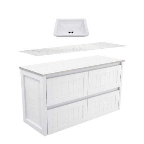 Fienza Hampton Modern Vintage Wall Hung Vanity With Solid Surface Top & Above Counter Basin