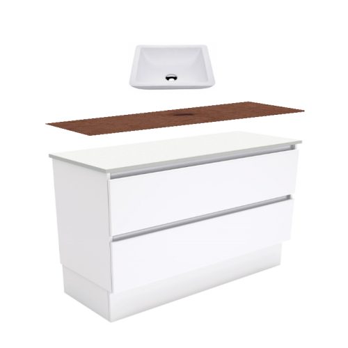 Fienza Quest Gloss White Kickboard Vanity With Hardwood Top & Above Counter Basin