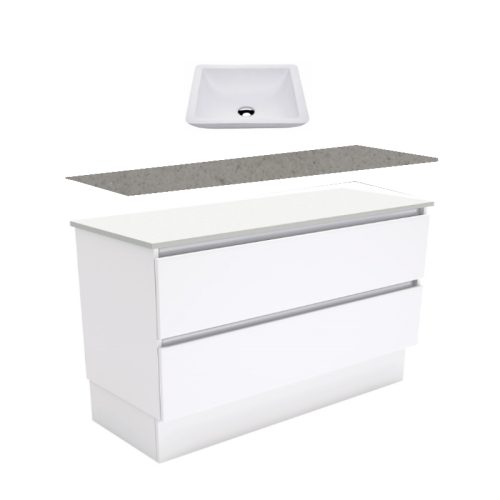 Fienza Quest Gloss White Kickboard Vanity With Stone Top & Above Counter Basin