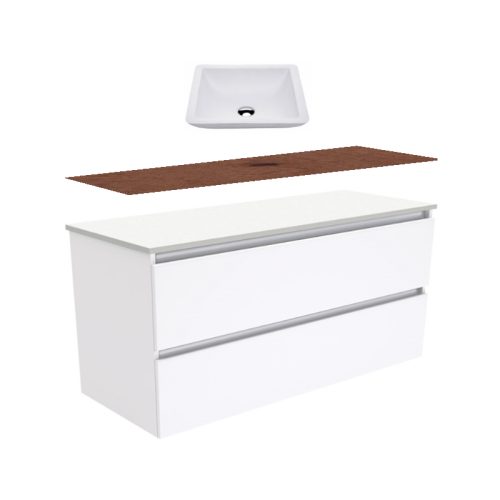 Fienza Quest Gloss White Wall Hung Vanity With Hardwood Top & Above Counter Basin
