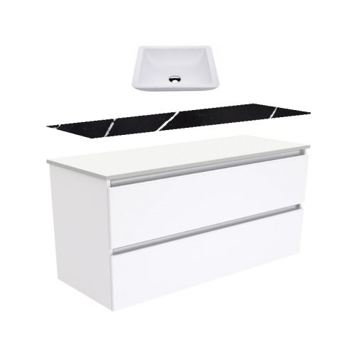 Fienza Quest Gloss White Wall Hung Vanity With Stone Top & Above Counter Basin