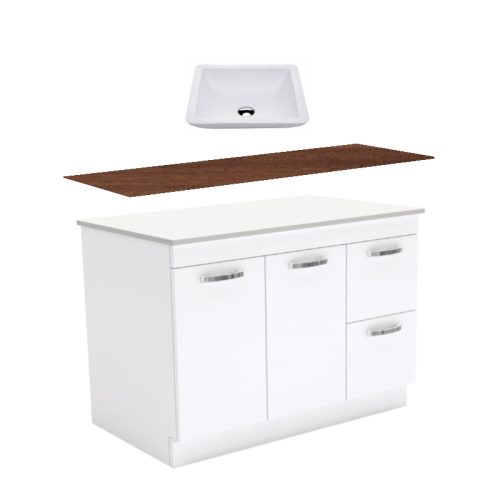 Fienza Unicab Gloss White Kickboard Vanity With Hardwood Top & Above Counter Basin