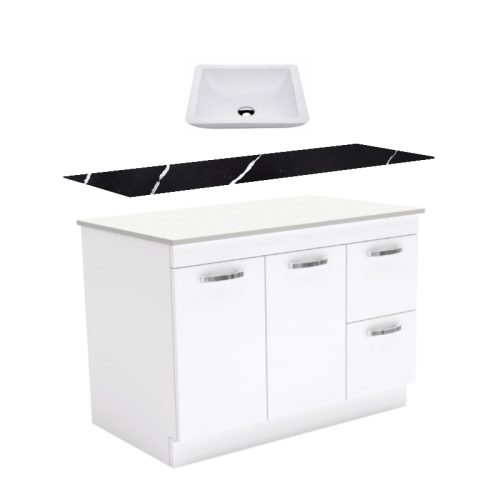 Fienza Unicab Gloss White Kickboard Vanity With Stone Top & Above Counter Basin