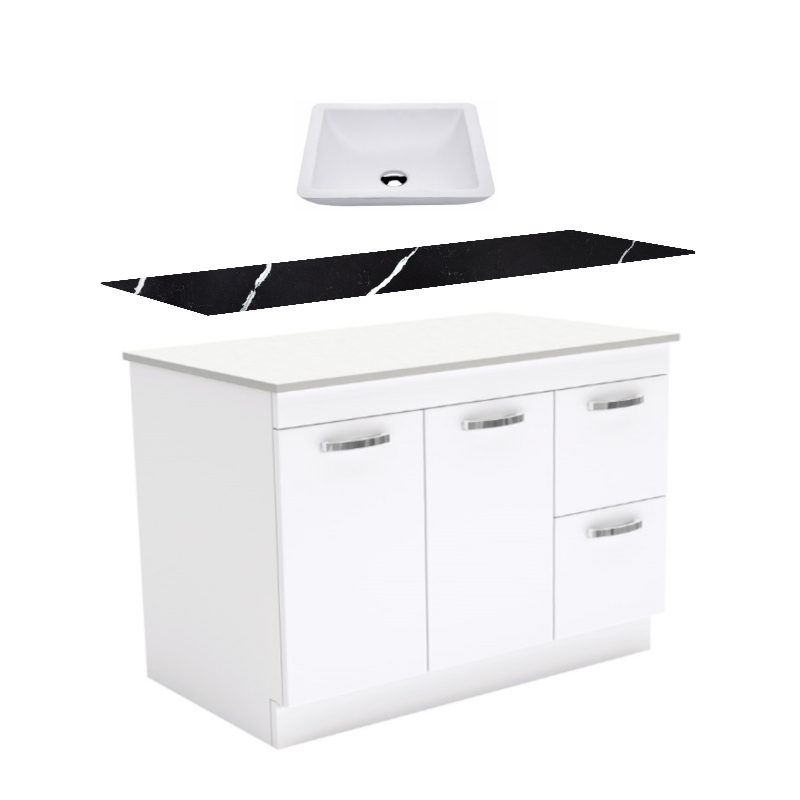 Fienza Unicab Gloss White Kickborad Vanity With Stone Top & Above Counter Basin