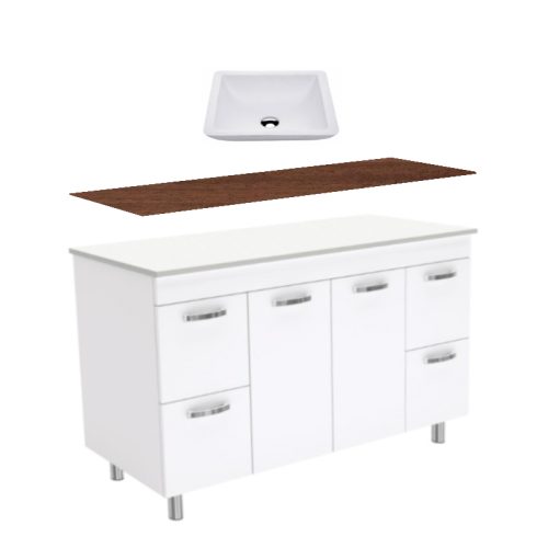 Fienza Unicab Gloss White On Legs Vanity With Hardwood Top & Above Counter Basin