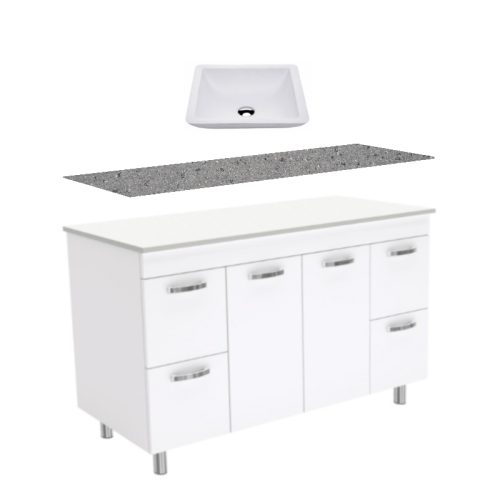 Fienza Unicab Gloss White On Legs Vanity With Solid Surface Top & Above Counter Basin