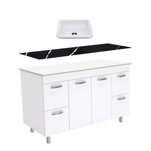 Fienza Unicab Gloss White On Legs Vanity With Stone Top & Above Counter Basin