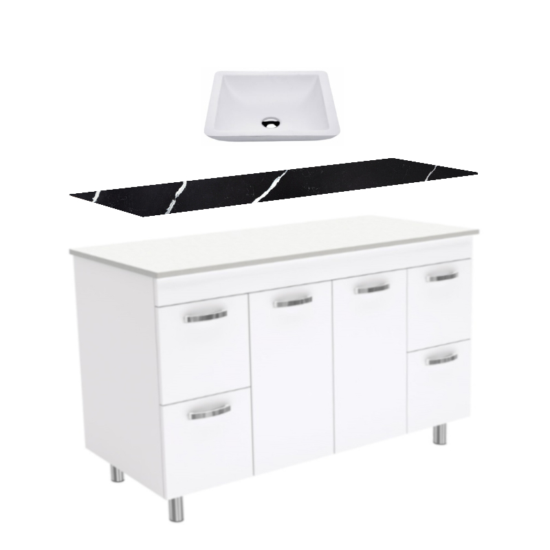 Fienza Unicab Gloss White Leg Vanity With Stone Top & Above Counter Basin