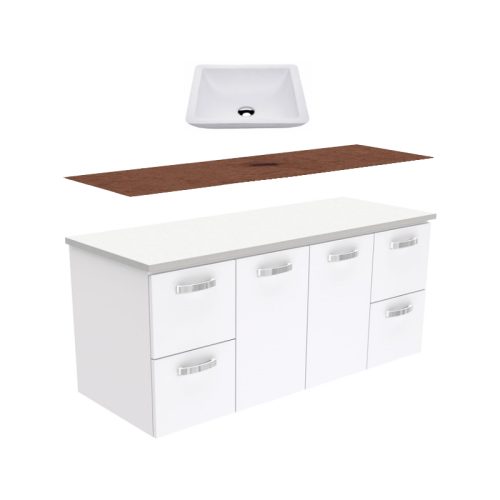 Fienza Unicab Gloss White Wall Hung Vanity With Hardwood Top & Above Counter Basin