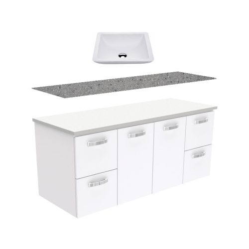 Fienza Unicab Gloss White Wall Hung Vanity With Solid Surface Top & Above Counter Basin