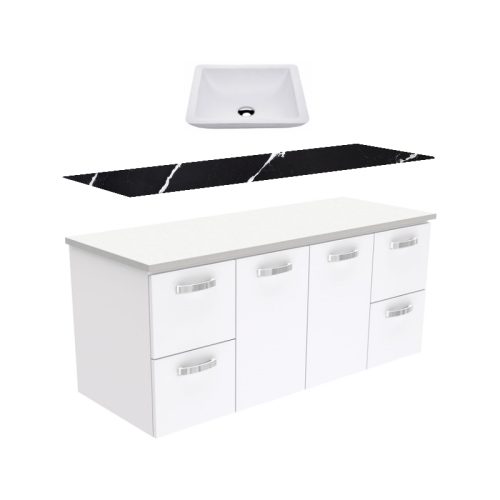 Fienza Unicab Gloss White Wall Hung Vanity With Stone Top & Above Counter Basin