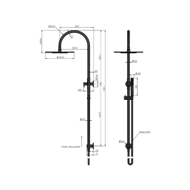 meir-round-gooseneck-shower-set-with-300mm-rose-single-function-hand-shower_specs