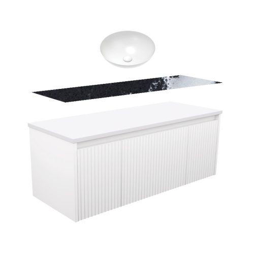 Fienza Alina Fluted Satin White Wall-Hung Vanity With Stone Top & Above Counter Basin