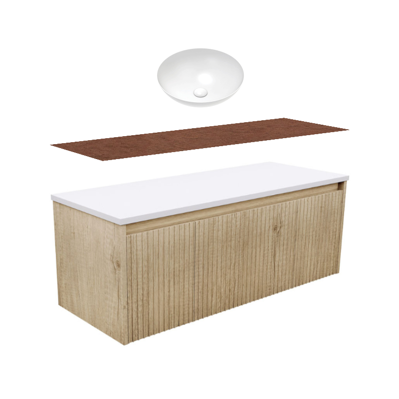 Fienza Alina Fluted Scandi Oak Wall-Hung Vanity With Hardwood Top & Above Counter Basin
