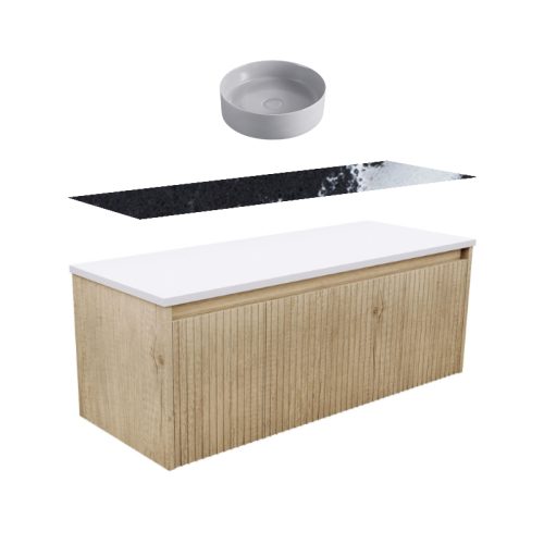 Fienza Alina Fluted Scandi Oak Wall-Hung Vanity With Stone Top & Above Counter Basin